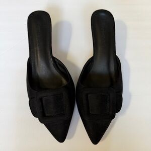 Black faux Suede Mules/kitten heals with Buckle women’s size 8.5
